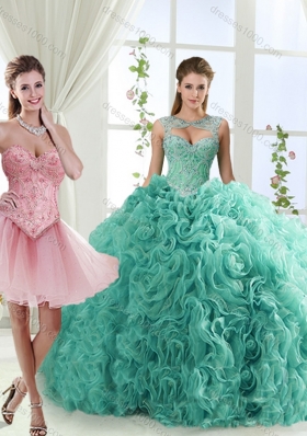 Fashionable Brush Train Detachable Quinceanera Dresses with Beading and Rolling Flower