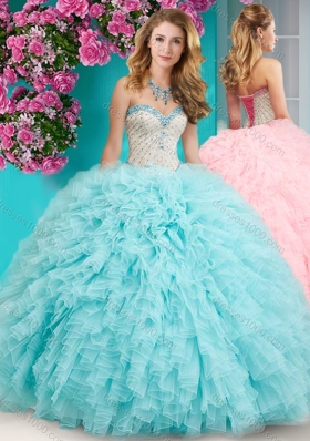 Feminine Really Puffy Floor Length Quinceanera Dress with Beading and Ruffles