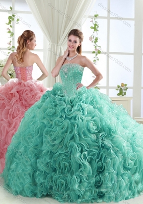 Lovely Brush Train Mint Detachable Quinceanera Dresses with Beading