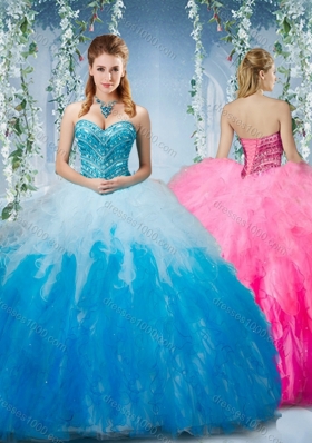 Artistic Gradient Color Big Puffy Sweet Fifteen Dresses with Beading and Ruffles
