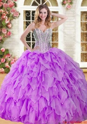 Elegant Visible Boning Beaded Bodice and Ruffled Quinceanera Gown