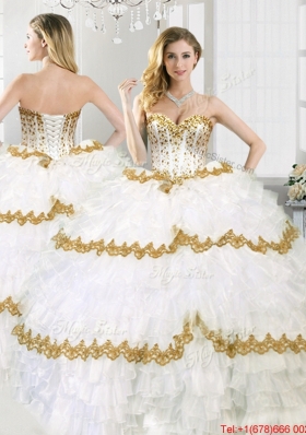 Simple Visible Boning Beaded and Ruffled Layers Sweet 16 Dress with Appliques