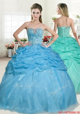New Style Organza Beaded Bodice and Bubble Quinceanera Dress in Baby Blue