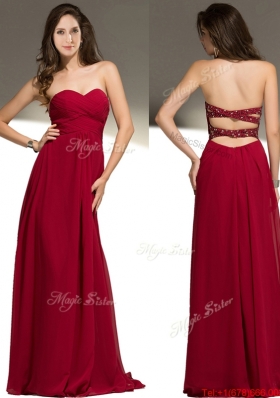 Classical Beaded Empire Chiffon Evening Dress in Wine Red