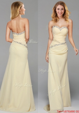 Wonderful Beaded Side Zipper Brush Train Evening Dress in Light Yellow
