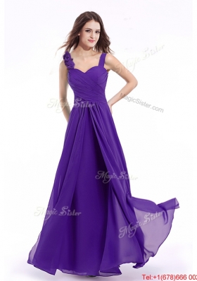 Luxurious Hand Made Flowers Straps Evening Dress in Purple