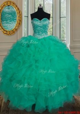 Unique Really Puffy Turquoise Sweet 16 Dress with Beading and Ruffles for Summer