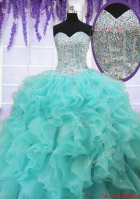 2017 Lovely Organza Aqua Blue Quinceanera Dress with Beading and Ruffles