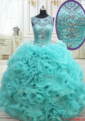 Exquisite See Through Scoop Beaded Quinceanera Dress in Rolling Flowers