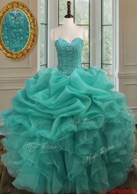 Exquisite Sweetheart Turquoise Quinceanera Dress with Bubbles and Beaded Bodice