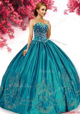 Elegant Big Puffy Turquoise Quinceanera Dress with Beading and Embroidery