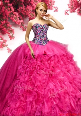 New Style Hot Pink Quinceanera Dress with Beading and Ruffles