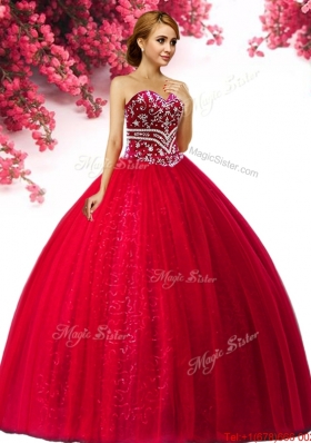Popular Red Tulle Big Puffy Quinceanera Dress with Beading