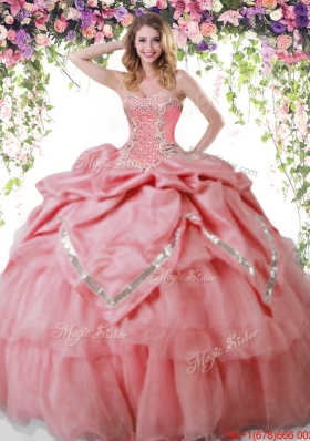 Beautiful Organza Beaded and Bubble Watermelon Red Quinceanera Dress