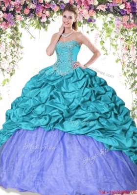 Inexpensive Beaded and Bubble Turquoise and Lavender Quinceanera Dress