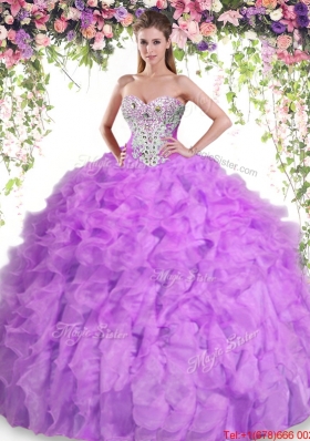 Lovely Puffy Skirt Beaded and Ruffled Quinceanera Dress in Lilac