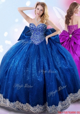 New Arrivals Bowknot Royal Blue Quinceanera Dress with Beaded Bodice