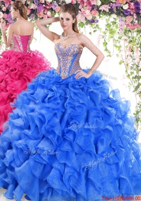 New Arrivals Organza Ruffled and Beaded Quinceanera Dress with Brush Train