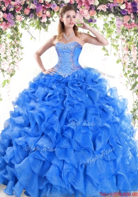 New Style Puffy Skirt Ruffled and Beaded Quinceanera Dress with Brush Train
