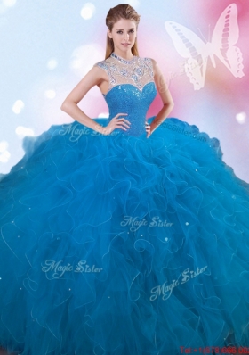 Unique Tulle Beaded and Ruffled High Neck Quinceanera Dress for 2017