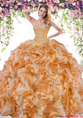 Wonderful Organza Beaded and Ruffled Quinceanera Dress in Two Tone