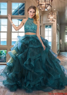 Luxurious Backless Beaded Decorated Halter Top Quinceanera Dress with Brush Train