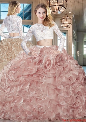 New Arrivals Laced Bodice and Ruffled Long Sleeves Sweet 16 Dress with Brush Train