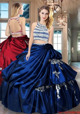 New Arrivals Scoop Beaded Bodice Taffeta Quinceanera Dress in Royal Blue