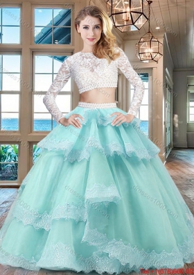 Beautiful Long Sleeves Tulle Quinceanera Dress with Ruffled Layers and Lace