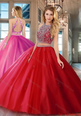 Popular Open Back Brush Train Beaded Bodice Quinceanera Dress in Tulle