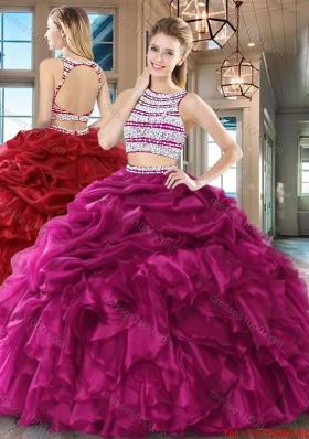 Elegant Two Piece Beaded Bodice Quinceanera Dress with Pick Ups and Ruffles