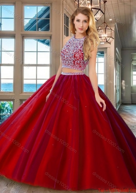 Fashionable Brush Train Open Back Red Quinceanera Dress with Beading
