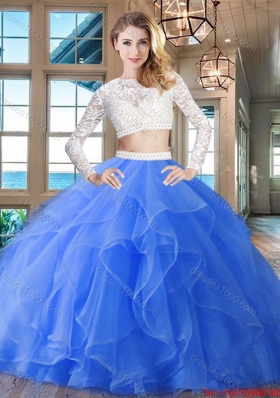 Gorgeous Brush Train Laced Ruffled Quinceanera Dress with Long Sleeves