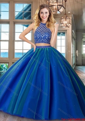 Top Seller Two Piece Brush Train Tulle Quinceanera Dress in Royal Blue