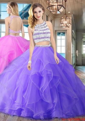 Top Seller Two Piece Brush Train Quinceanera Dress with Ruffles and Beading