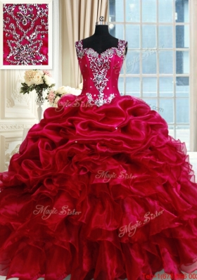 Discount See Through Back Straps Fuchsia Zipper Up Quinceanera Dress with Beading