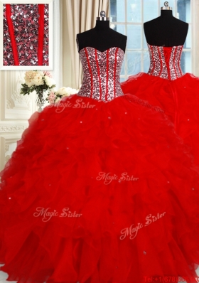 Perfect Visible Boning Tulle Quinceanera Dress with Sequined Bodice and Ruffles