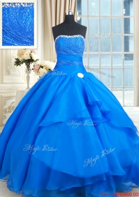 Wonderful Strapless Laced Bust and Beaded Top Quinceanera Dress in Organza