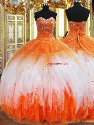 Most Popular Multi-color Sleeveless Floor Length Beading and Ruffles Lace Up 15th Birthday Dress