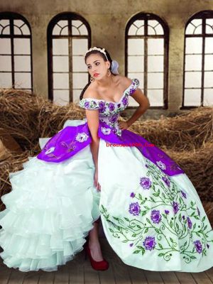 Charming Taffeta Sleeveless Floor Length Sweet 16 Quinceanera Dress and Embroidery and Ruffled Layers