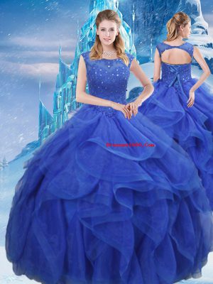 Organza Sleeveless Floor Length Sweet 16 Dress and Ruffles and Sequins