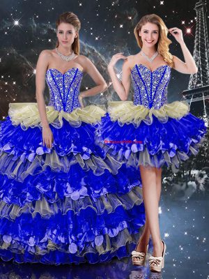 Beading and Ruffles and Ruffled Layers Quinceanera Dress Multi-color Lace Up Sleeveless Floor Length