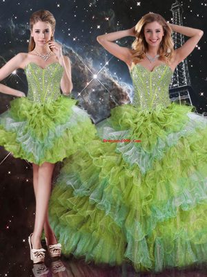 Floor Length Multi-color Quinceanera Dresses Organza Sleeveless Beading and Ruffled Layers