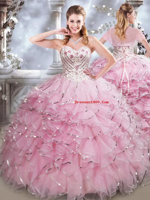 Charming Organza Sleeveless Floor Length 15th Birthday Dress and Beading and Ruffles