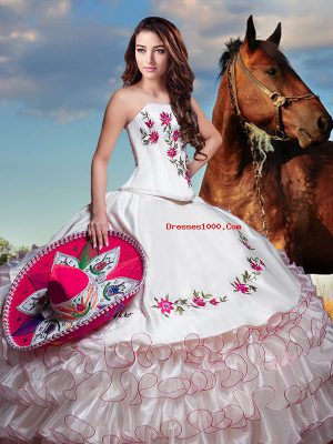 Floor Length White Quinceanera Gown Strapless Sleeveless Lace Up