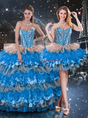 Sleeveless Lace Up Floor Length Beading and Ruffles and Ruffled Layers Sweet 16 Dresses