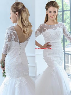 Flirting White Half Sleeves Lace Lace Up Wedding Dress
