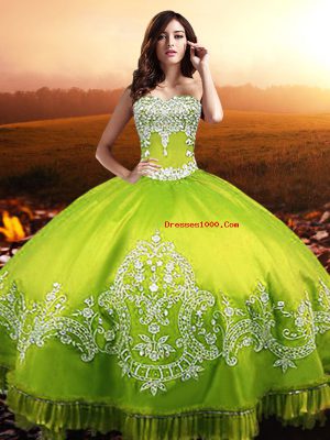 Superior Yellow Green Taffeta Lace Up Sweetheart Sleeveless Floor Length Vestidos de Quinceanera Beading and Appliques