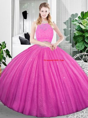 Fine Floor Length Fuchsia Quinceanera Dress Scoop Sleeveless Zipper