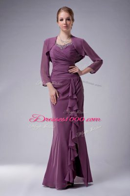 Beautiful Purple Sleeveless Beading Floor Length Mother of Groom Dress
